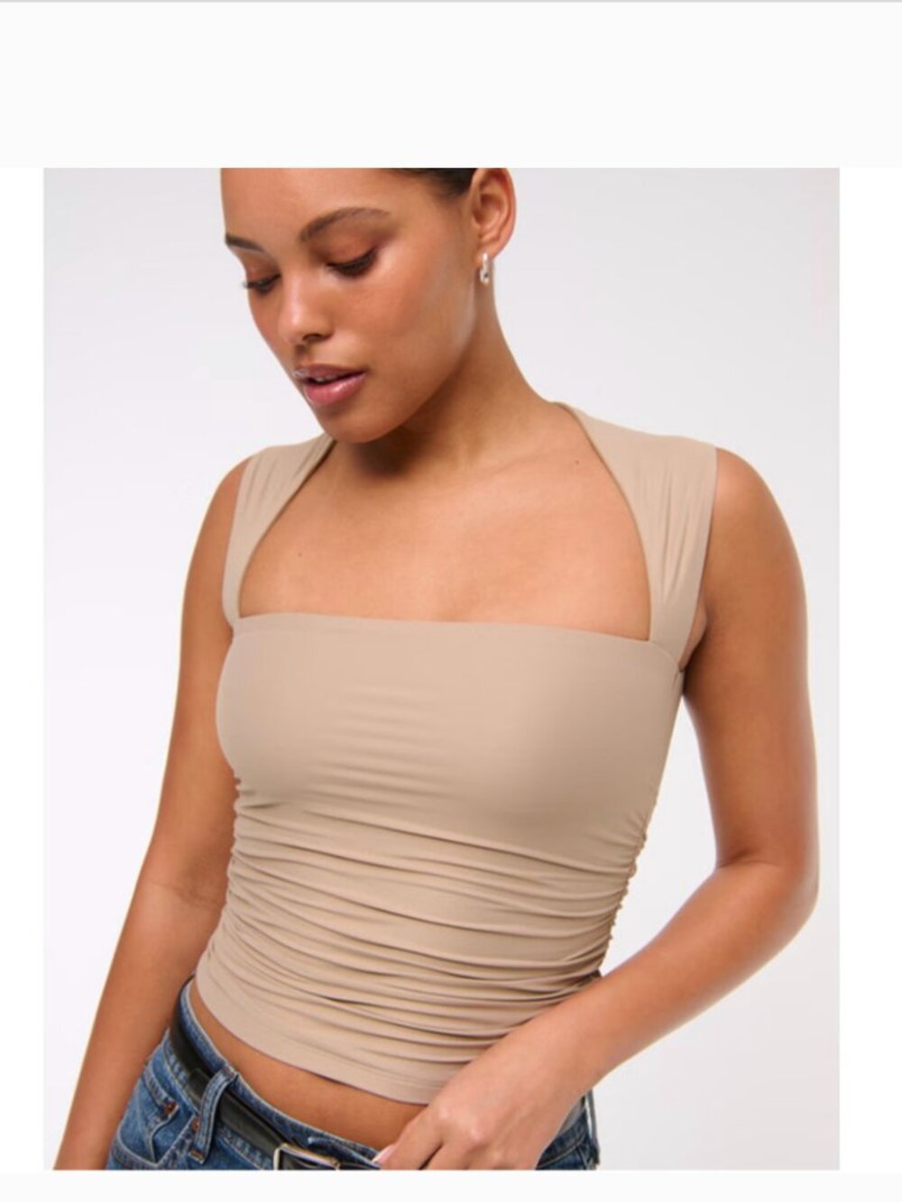Abercrombie Ava Ruched Cream Square Neck Top XXS - Never Worn A&F